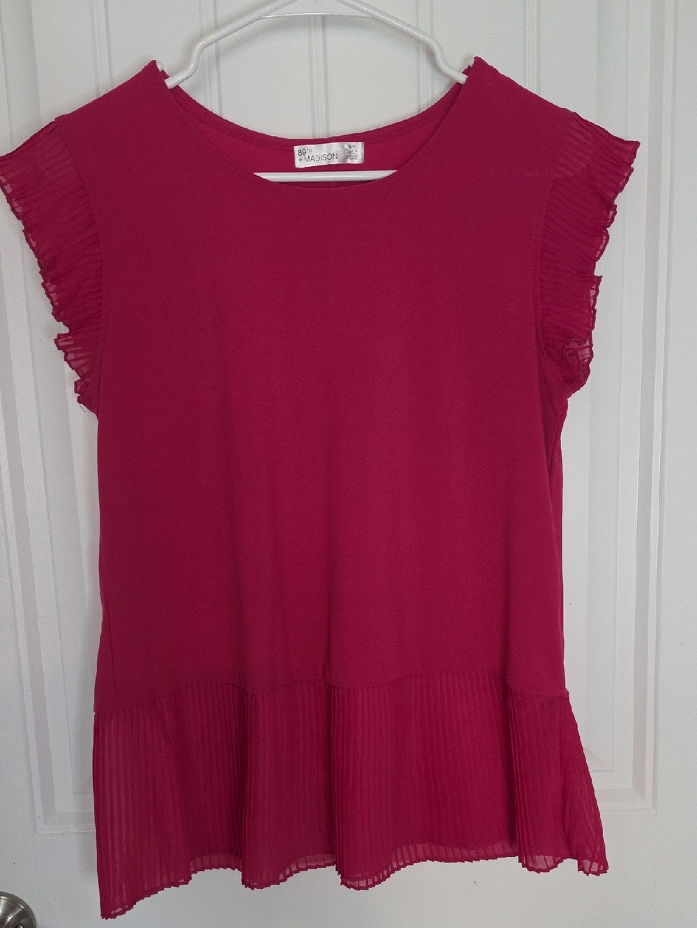 89th + Madison Raspberry Pink Pleated-Sleeve Blouse